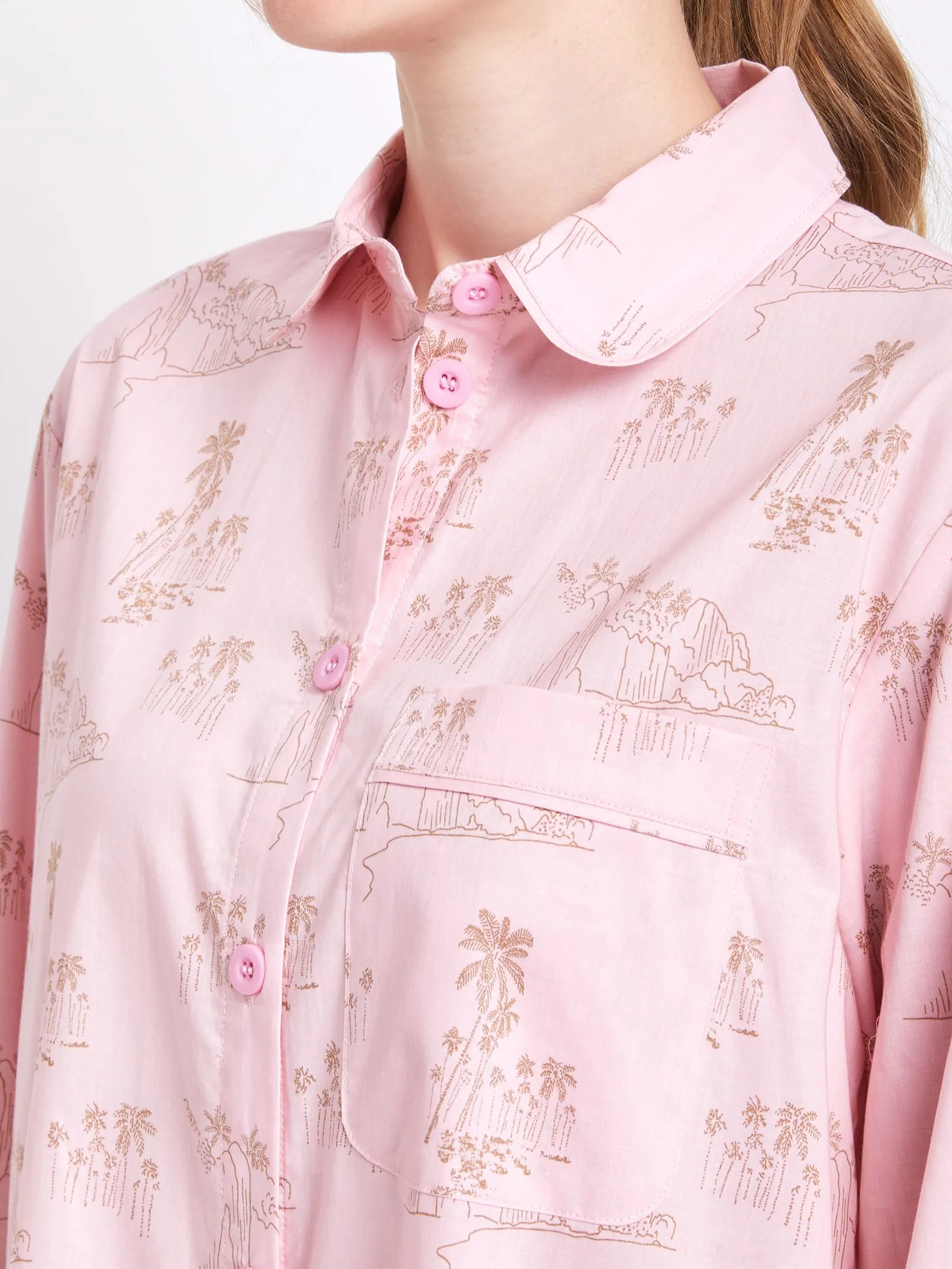 CLAUDIA'S ROMANCE Women Pyjamas Dress Long Sleeves Collar Neck Pink