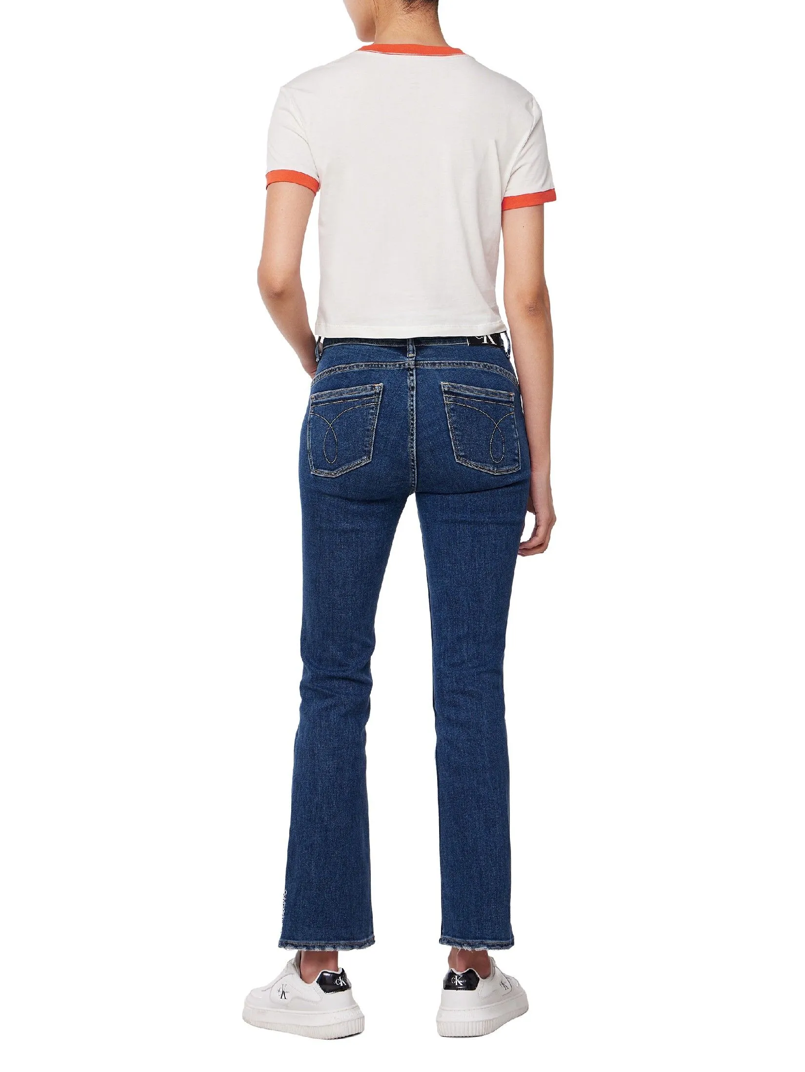 CALVIN KLEIN Women's Draped Jersey Crop Short Sleeve T-Shirt White