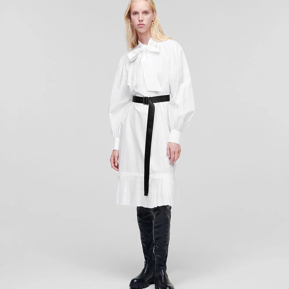 KARL LAGERFELD KL Pleated Hem Shirt Dress White