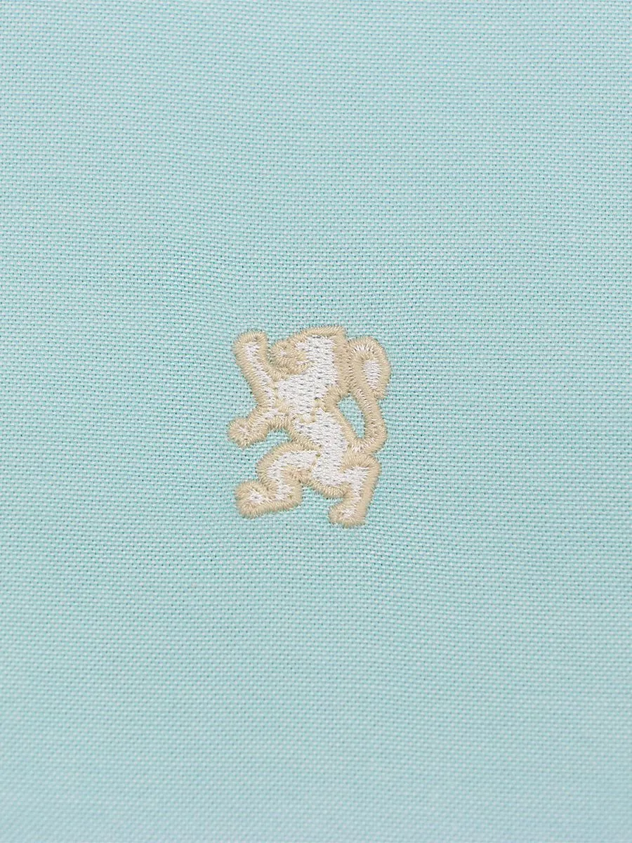 GIORDANO Men's Long Sleeve Embroidery Oxford Shirt Teal Green