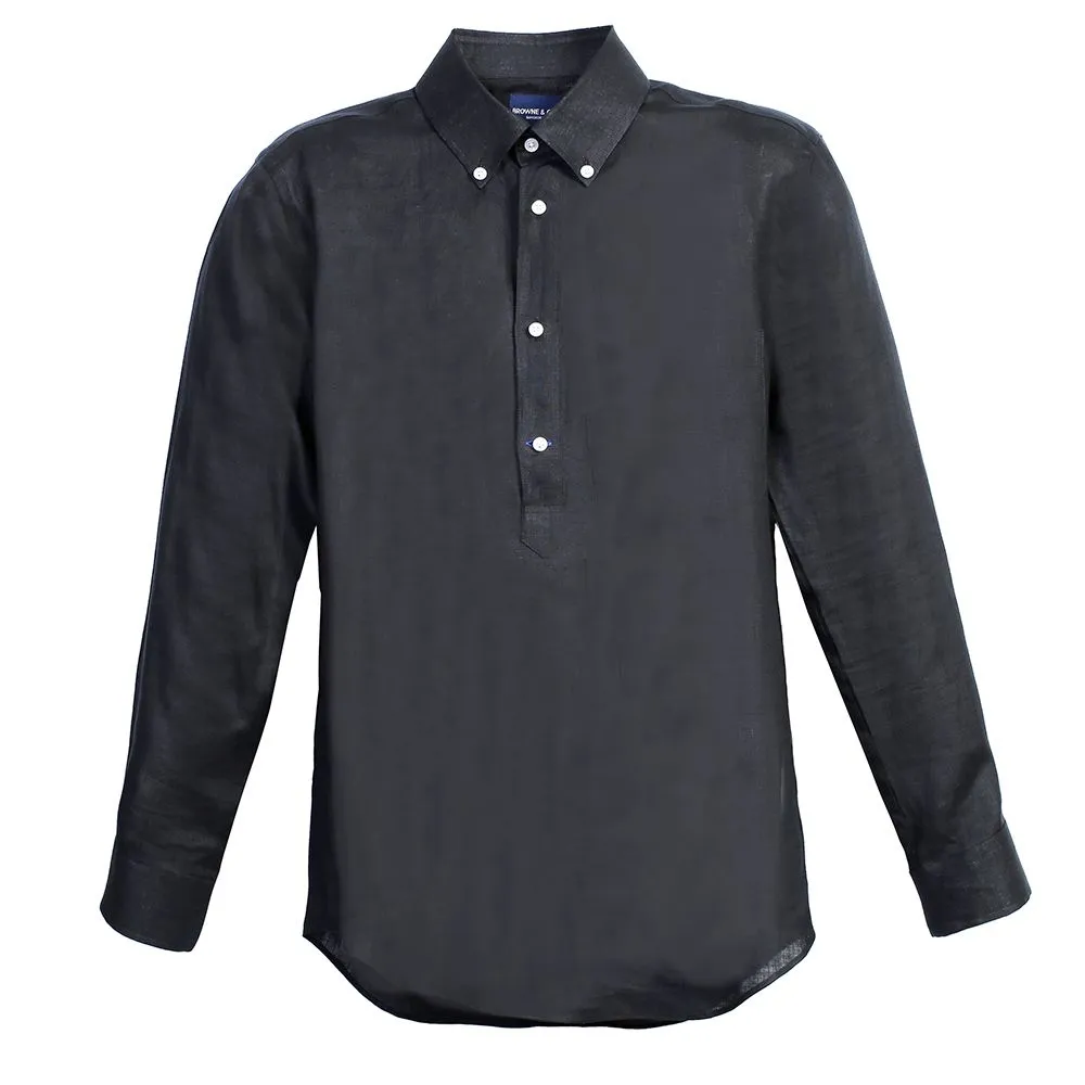 BROWNE & CO. Black Linen Long Sleeves Shirt Size - S