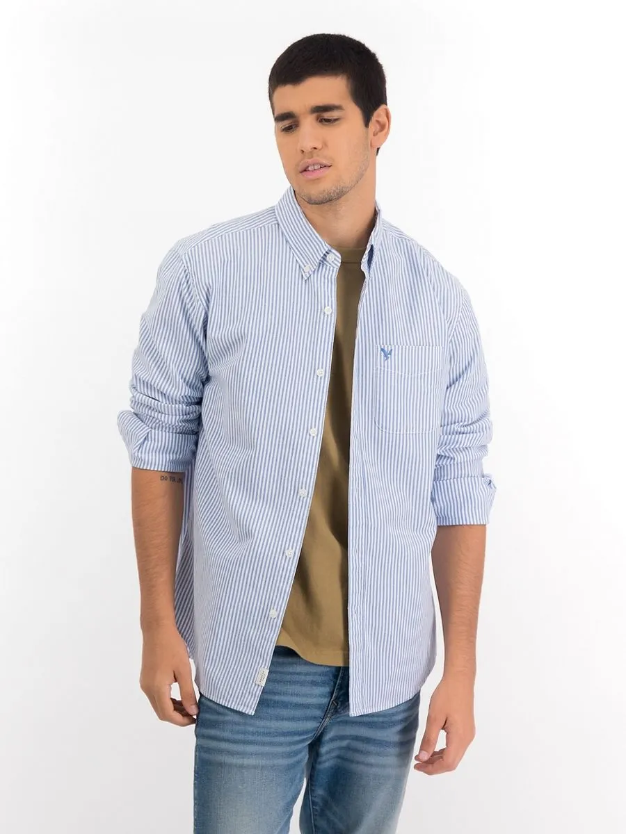 AMERICAN EAGLE MEN 2104 INT CF BTD BENGAL STRIPE OXFORD W EAGLE 401 LIGHT BLUE