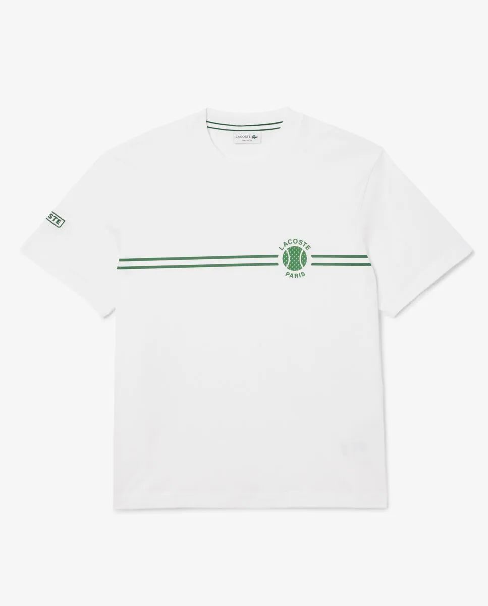 LACOSTE Printed Embroidered Cotton Jersey T-Shirt White