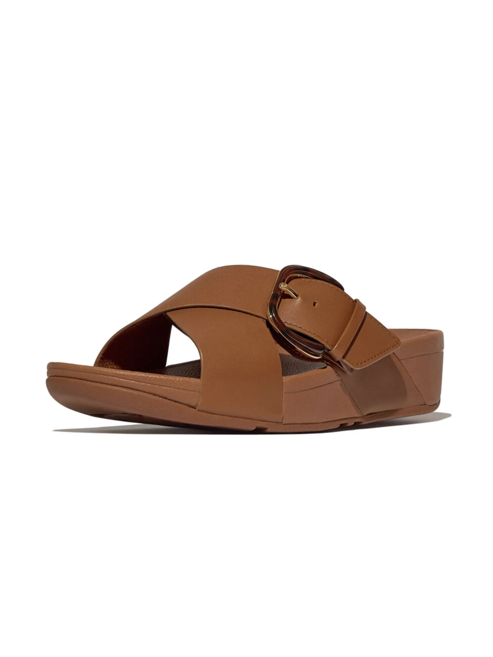 FitFlop™ WOMEN'S LULU RESIN-BUCKLE CROSS SLIDES BROWN
