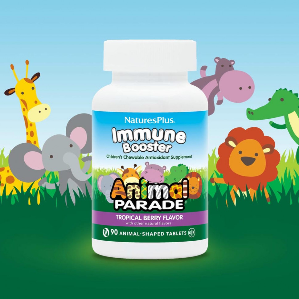 NaturesPlus, Source of Life, Animal Parade, добавка для укрепления детского иммунитета, вкус натуральных тропических ягод, 90 животных