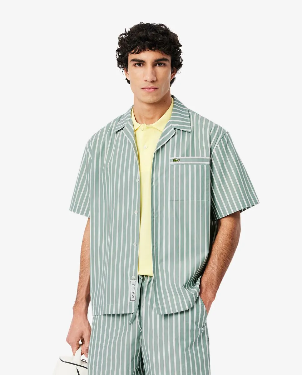 LACOSTE Relaxed Fit Striped Short Sleeved Shirt Green Size - 38