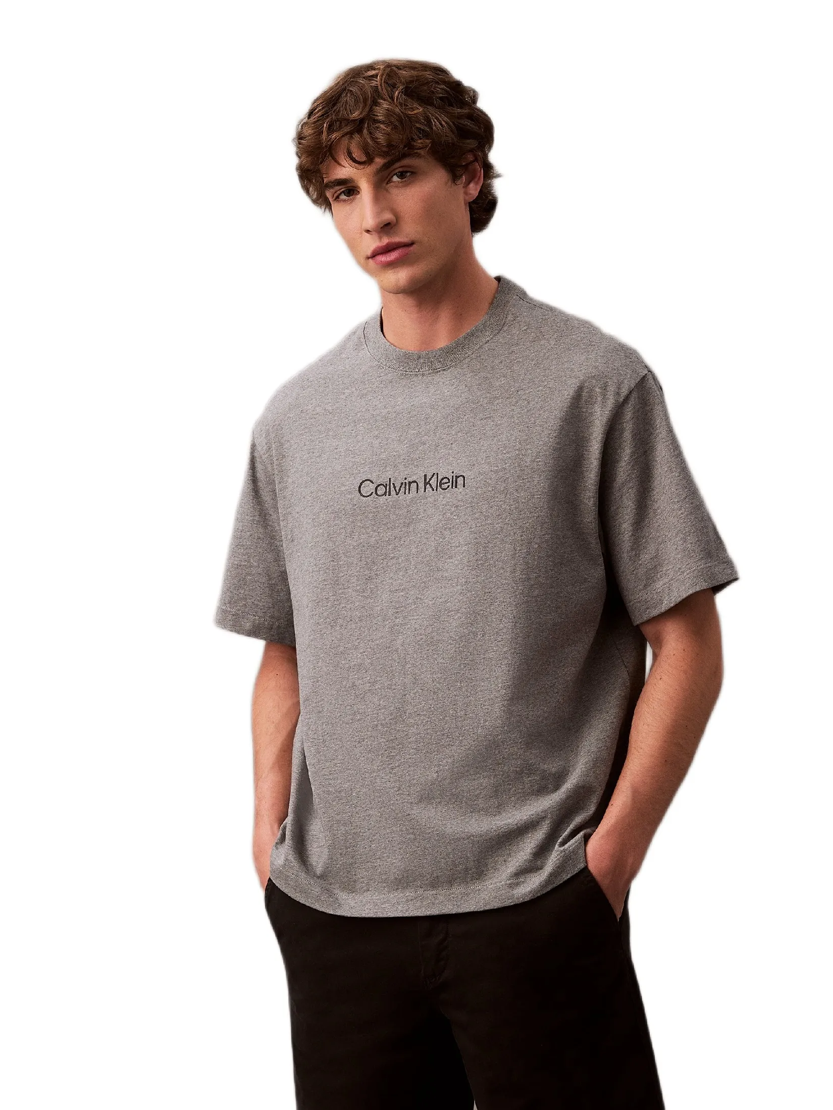CALVIN KLEIN Men s Calvin Logo Crew Neck Tee Grey Size - L