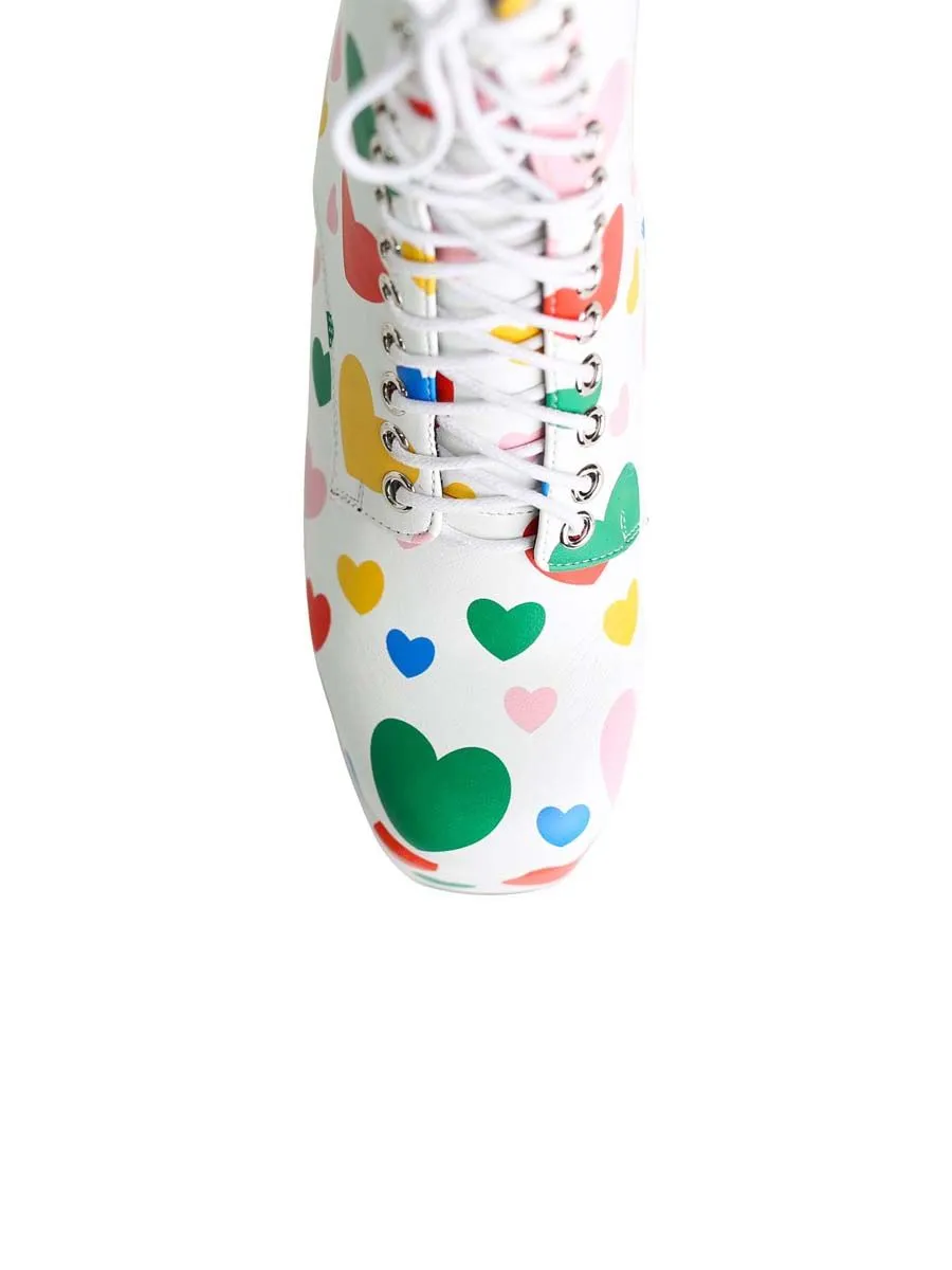 VILLAINS SF Y-I-LOVE-U-HEARTS Platform Boots WHITE MULTI