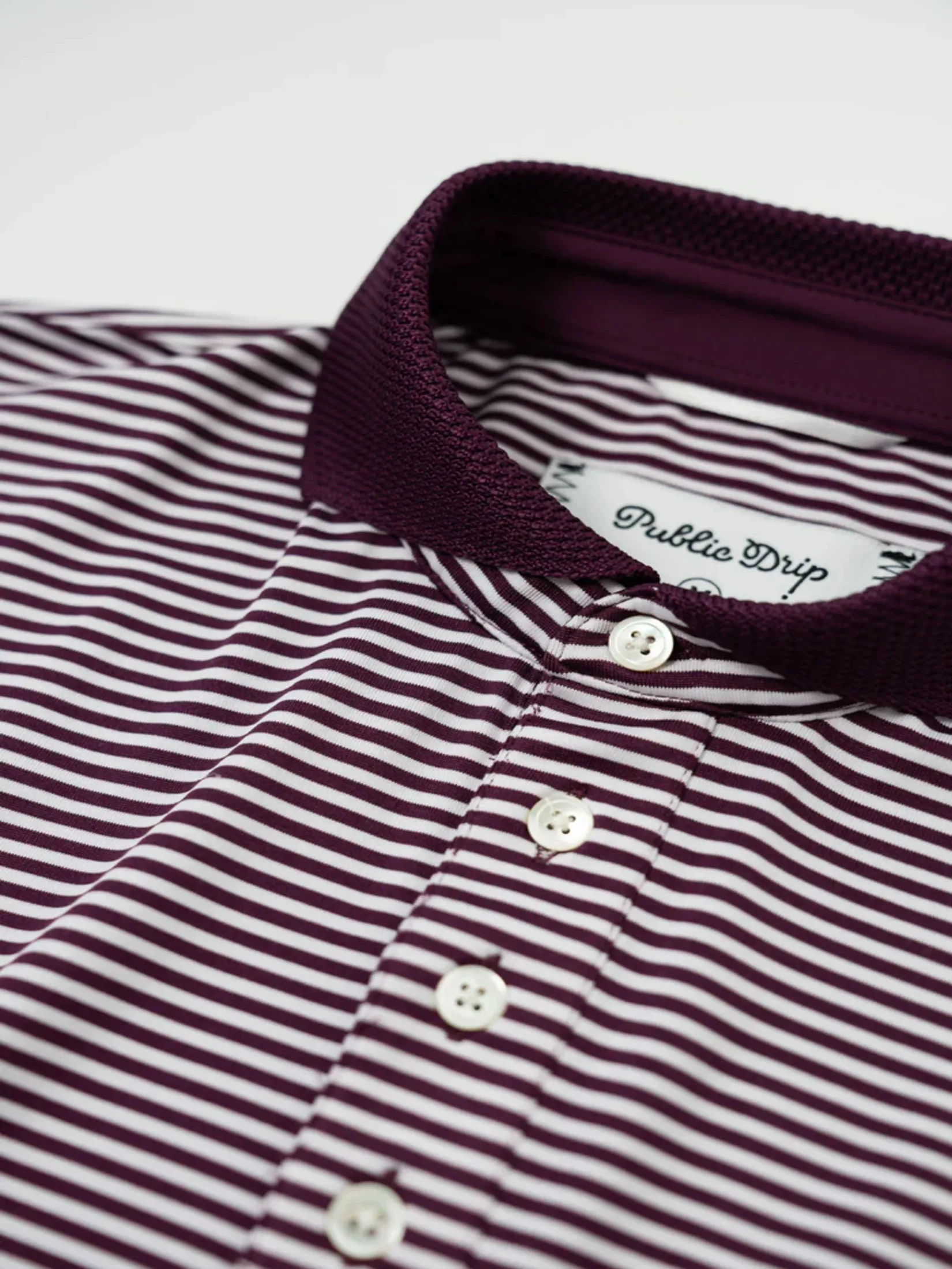 PUBLIC DRIP ATHLETE POLO STRIPE IN MAROON/WHITE