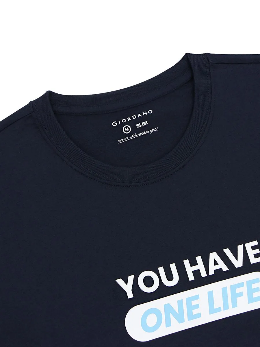 GIORDANO Men's Slim Jersey Printed Tee Signature navy