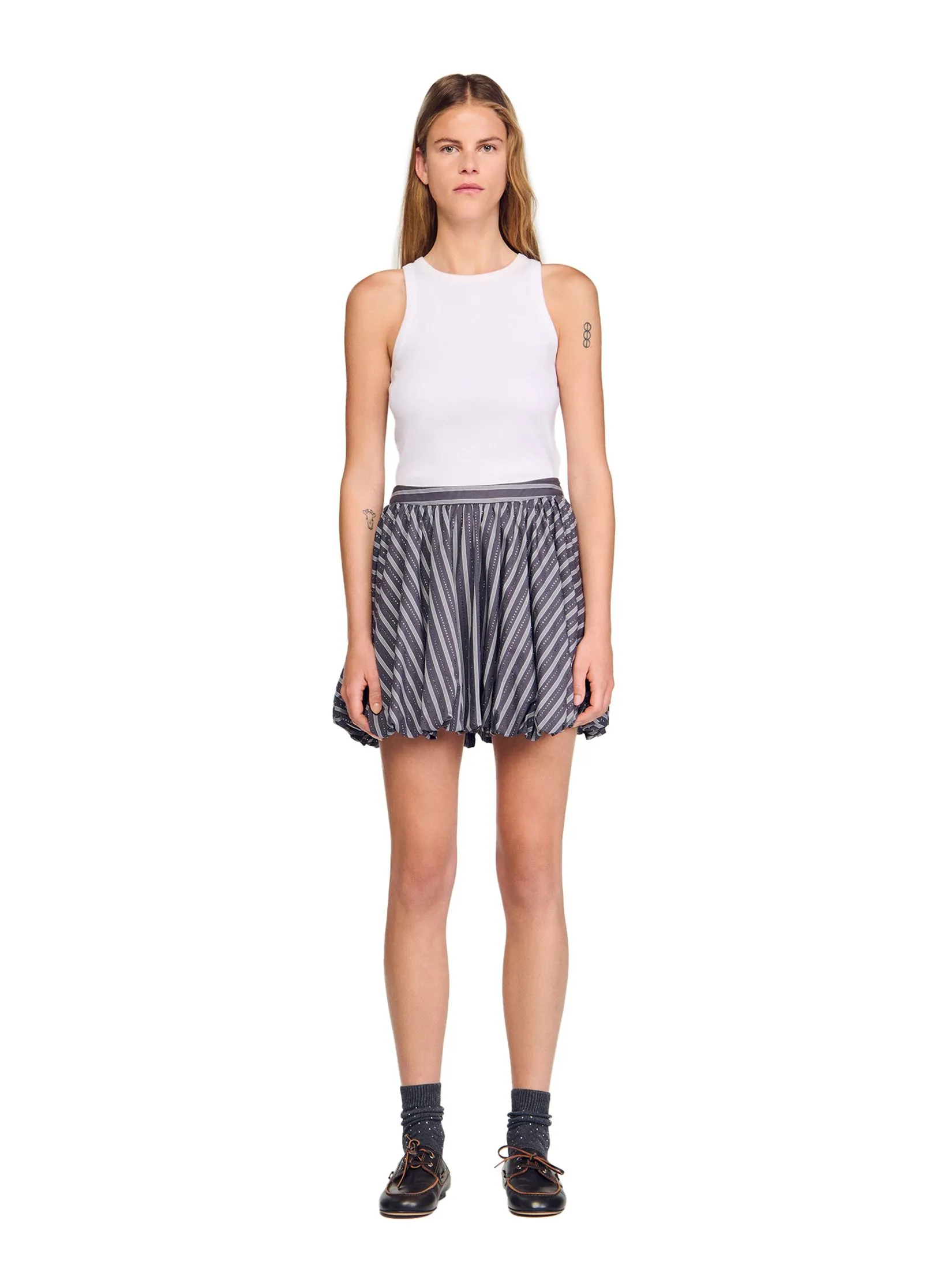 SANDRO Striped Rhinestone Bubble Skirt