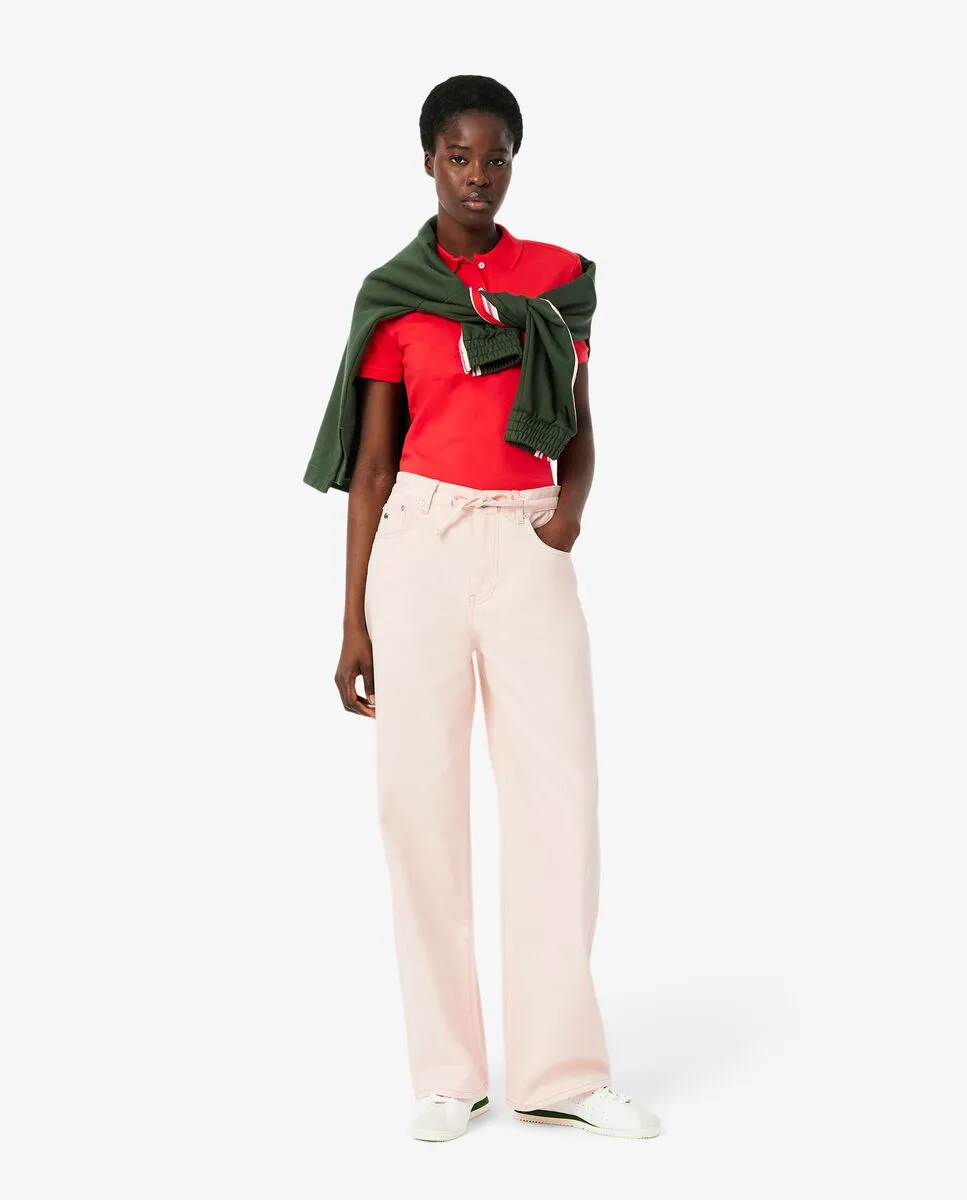 LACOSTE Wide Leg Denim Pants Pink