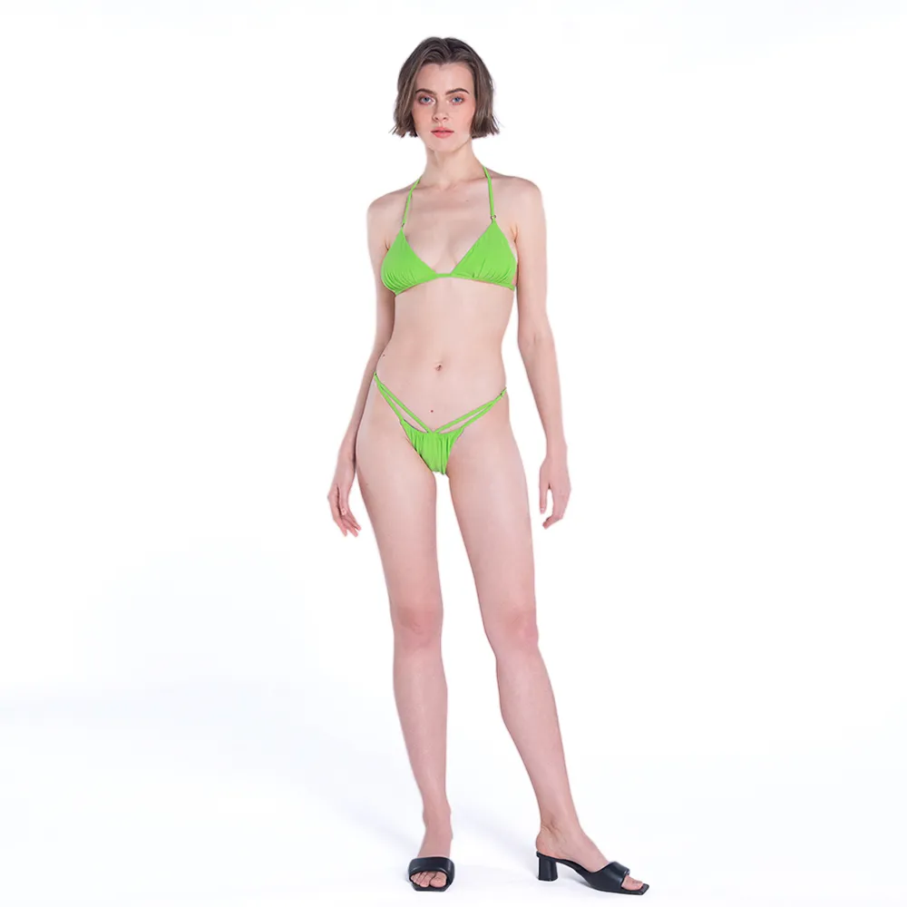 ANGELYS BALEK GREEN HALTER STRING BIKINI & FRONT CUTOUT BRAZILIAN BRIEF WOMEN SWIMSUIT Size - L