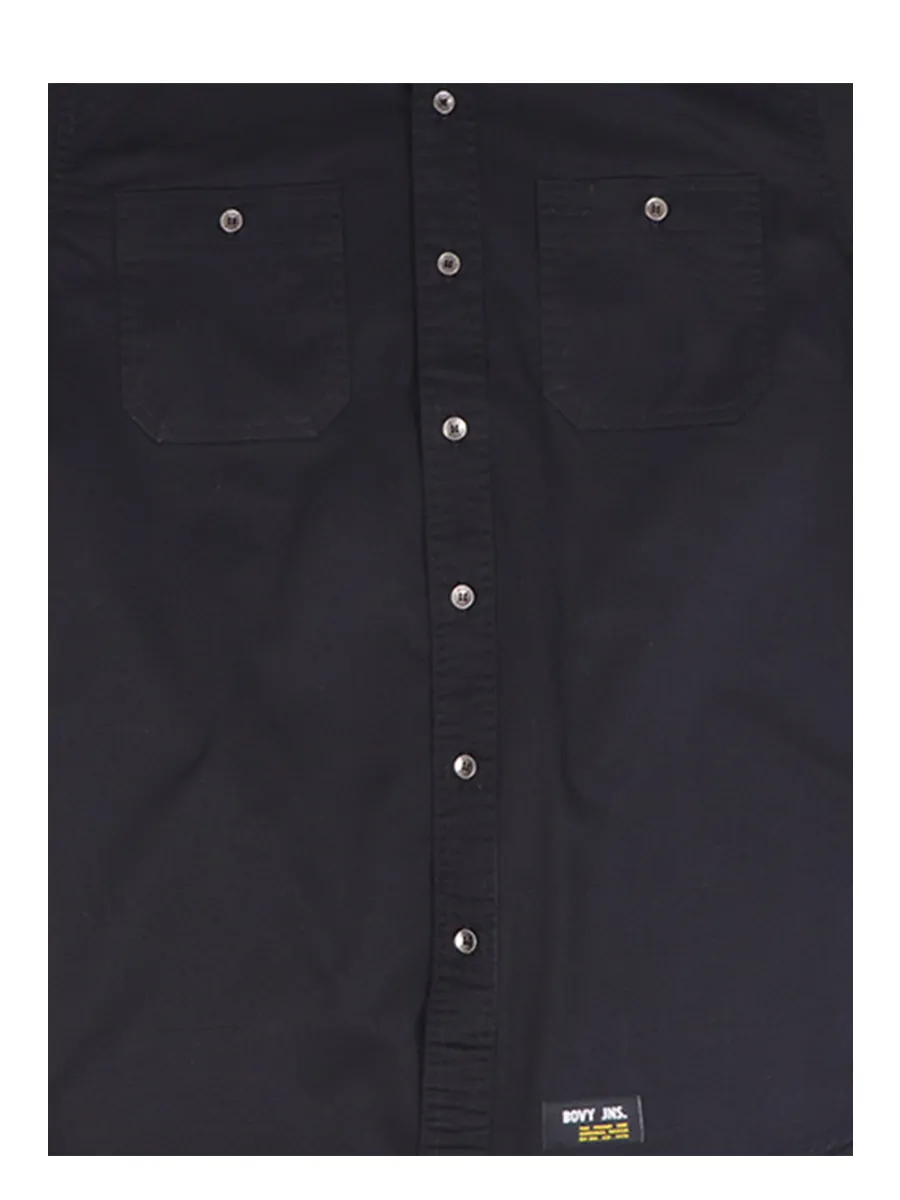 BOVY Men Shirt Short Sleeves Cotton Twill Black