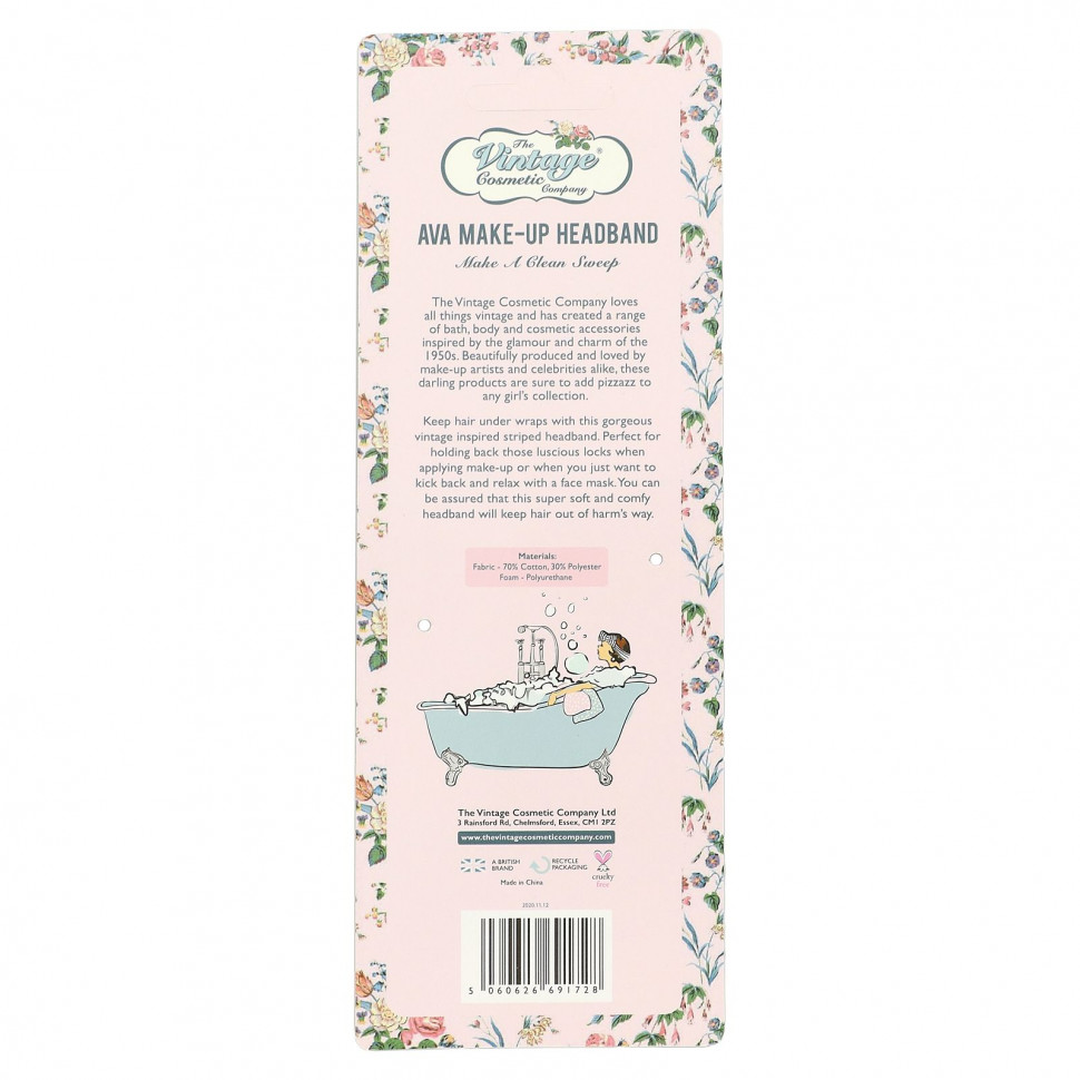 The Vintage Cosmetic Co., Повязка на голову Ava Make-Up, черная / белая, 1 шт.