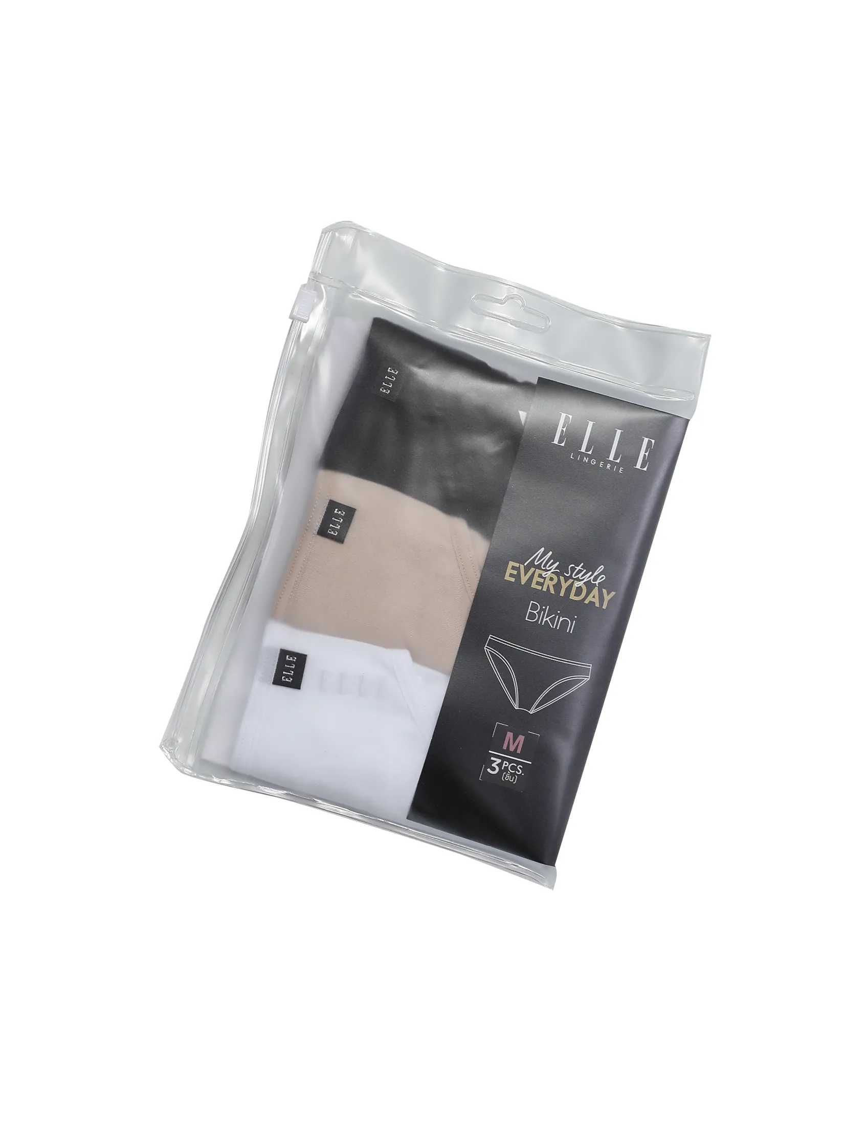 ELLE LINGERIE Pack 3 pcs Women's Panties Bikini Lowrise style LU2882 - White/Beige/Black