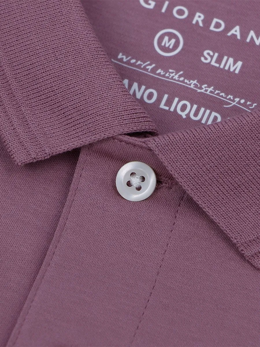 GIORDANO Men's Slim Fit Embroidery Bold Polo (Liquid Touch) Wistful mauve purple
