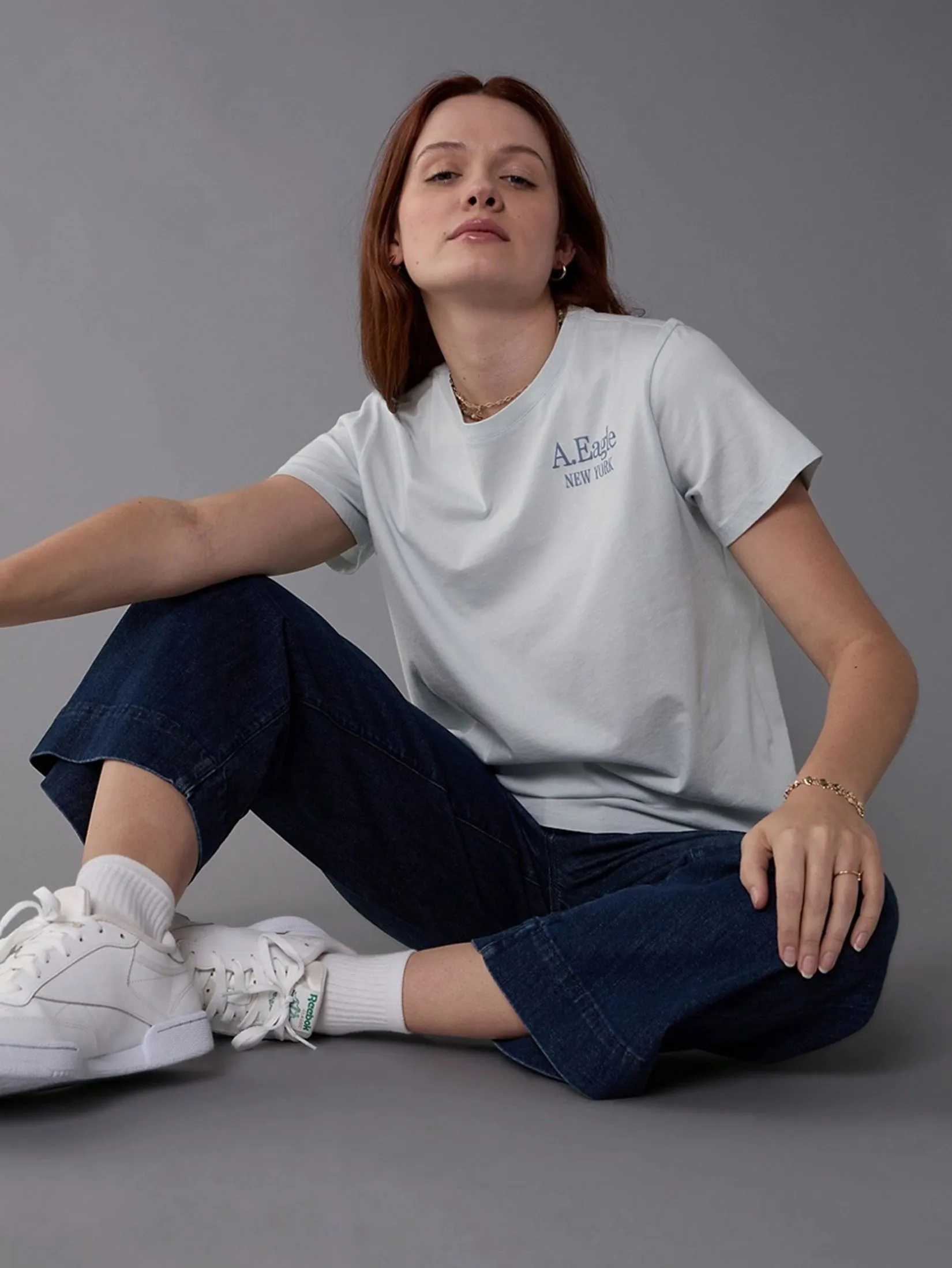 AMERICAN EAGLE WOMEN 9931 INTL EVERYDAY CREW TEE 401 LIGHT BLUE