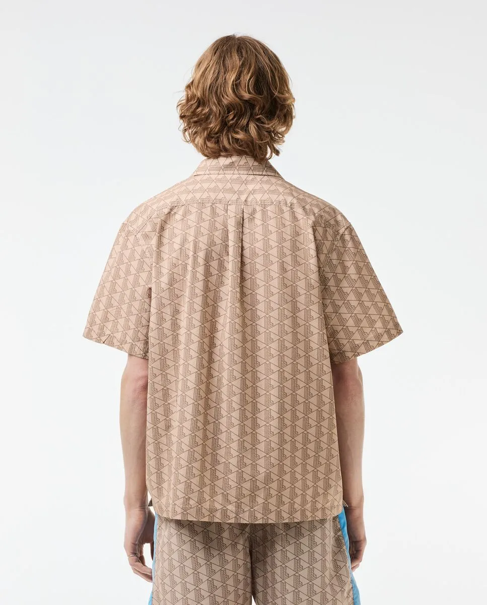 LACOSTE Short Sleeved Monogram Print Shirt Beige