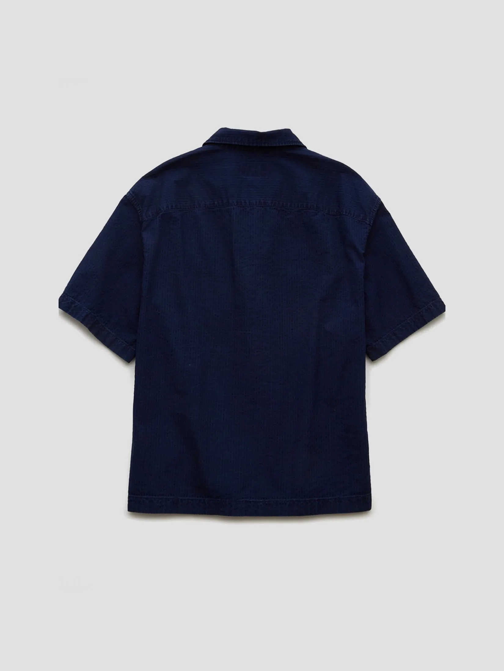 AMERICAN EAGLE MEN 2752 SS OVERSIZED CAMP COLLAR THEO INDIGO SEERSUCKER 405 RICH NAVY