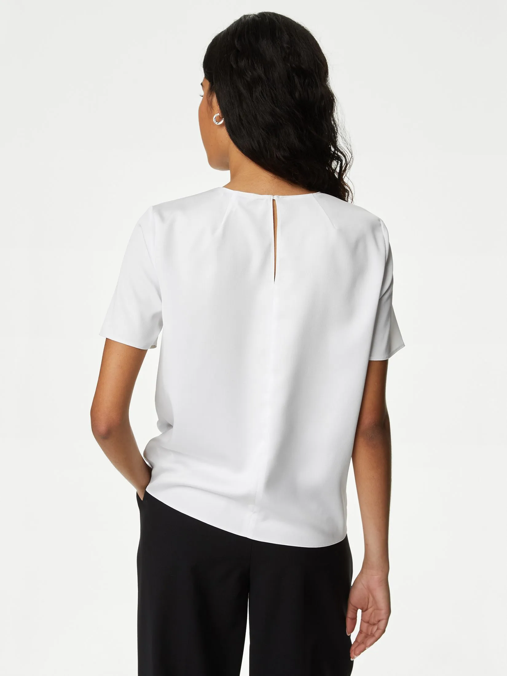 MARKS & SPENCER Women Top Round Neck Soft White