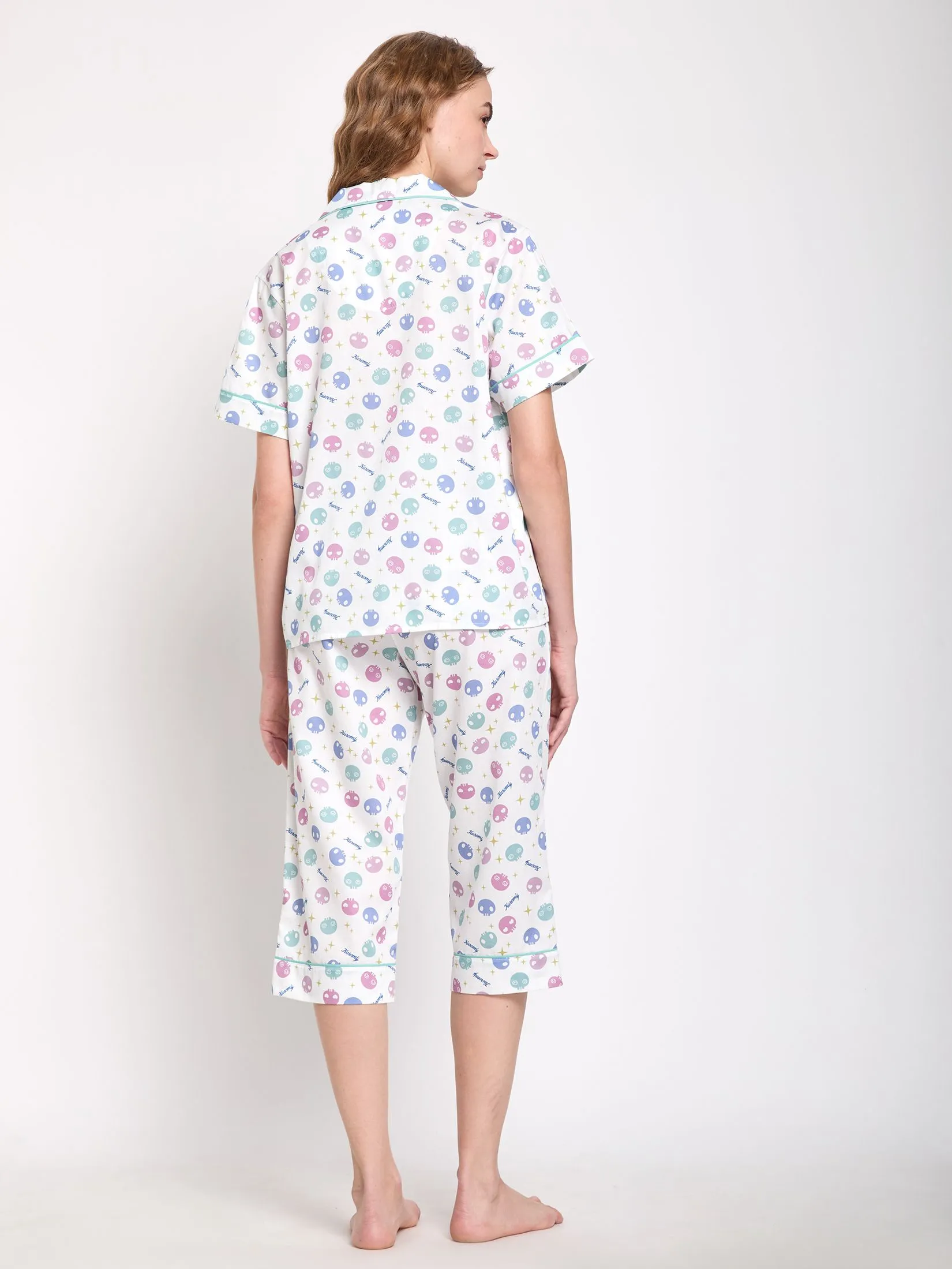 SANRIO Women Sleepwear Shirt Short Sleeves + Cropped Pants Kuromi Star Light Blue