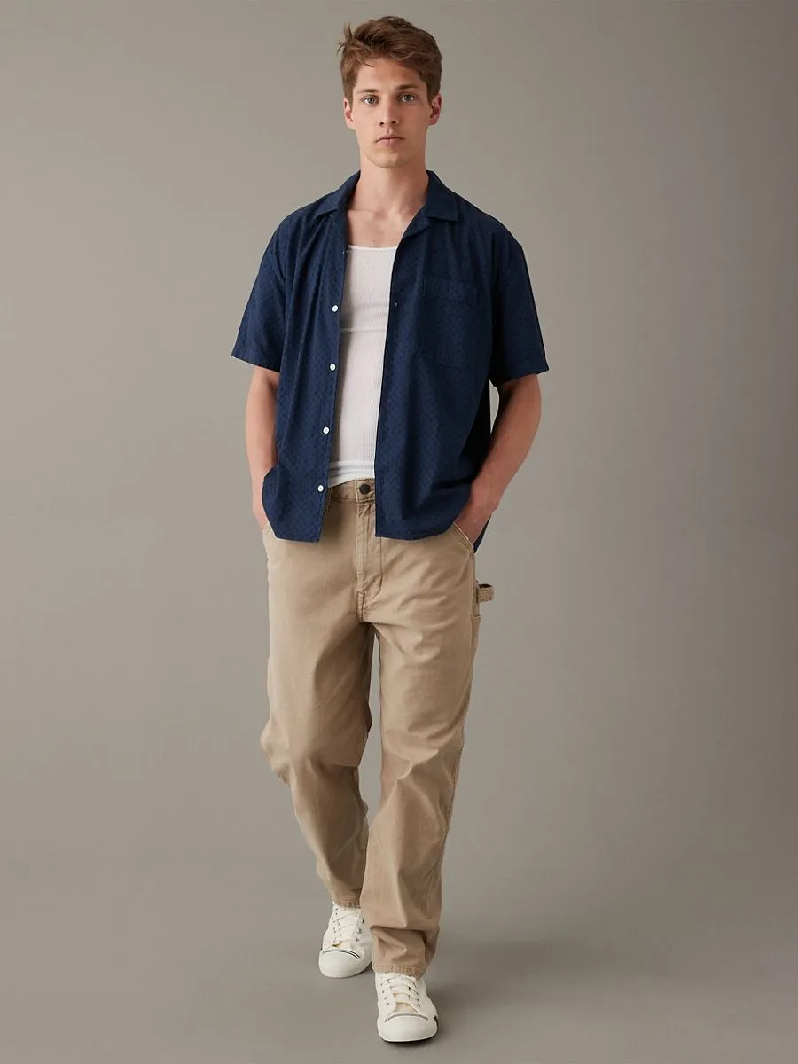 AMERICAN EAGLE MEN MIDNIGHT LIGHT OVERSIZED CAMP COLLAR PFD DOBBY 400 BLUE