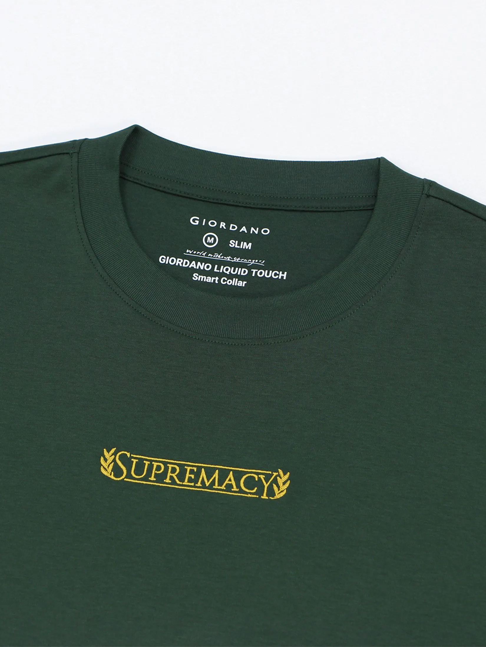 GIORDANO Men Liquid Touch Crew Neck Supremacy T-shirt (Smart Collar) Sycamore green