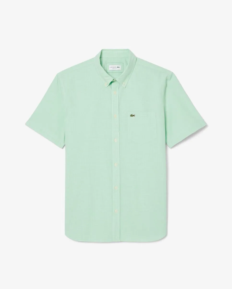LACOSTE Short Sleeved Regular Fit Gingham Shirt White