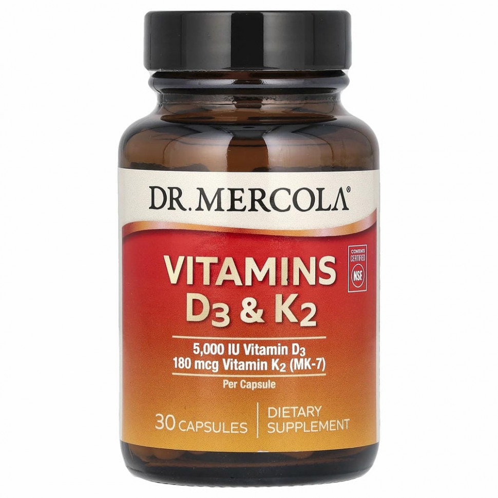 Dr. Mercola, витамины D3 и K2, 30 капсул - MCL-01691-30 шт.