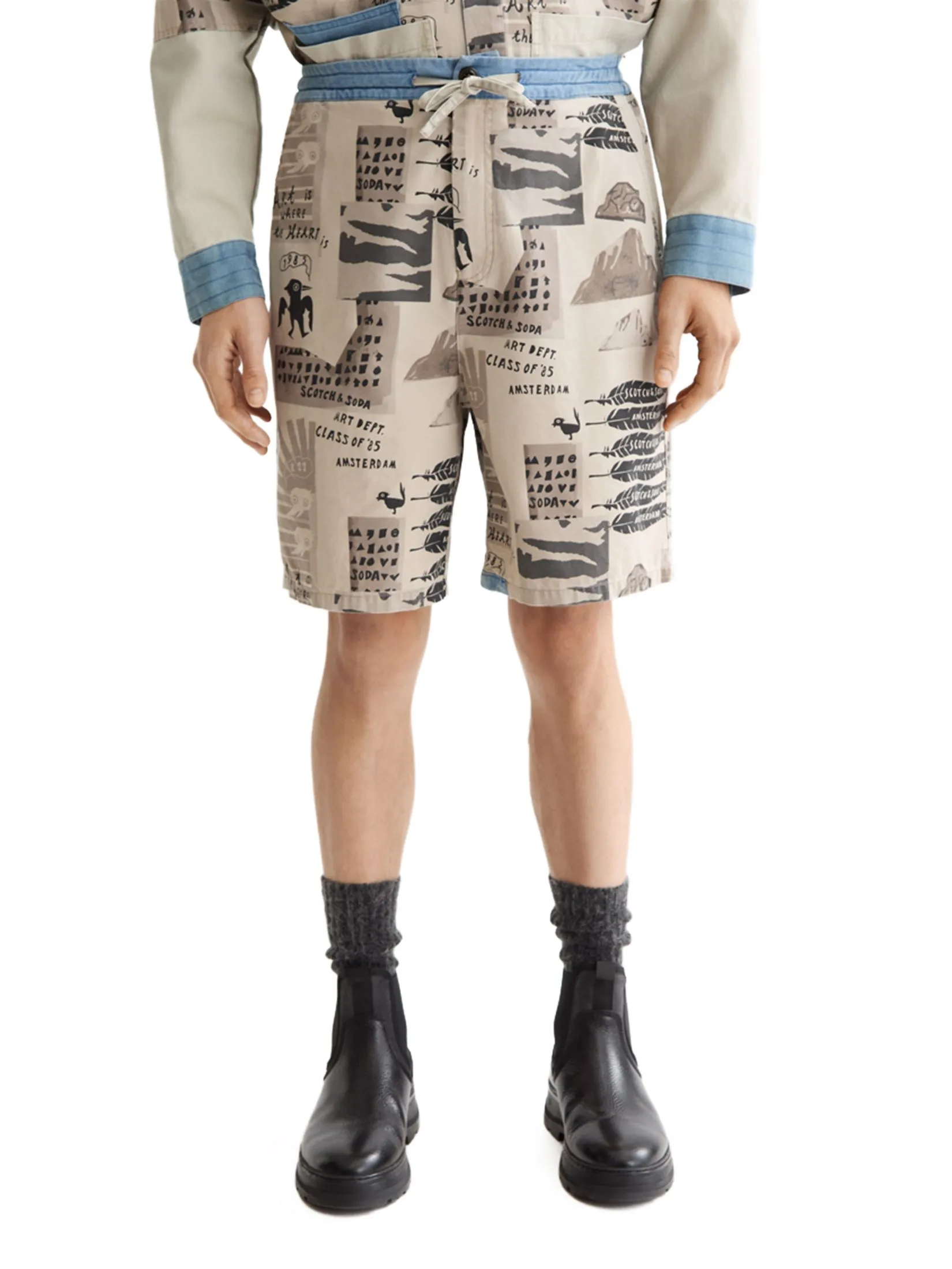 SCOTCH&SODA Men Bermuda Shorts Loose-Fit Printed Washed Multi Color