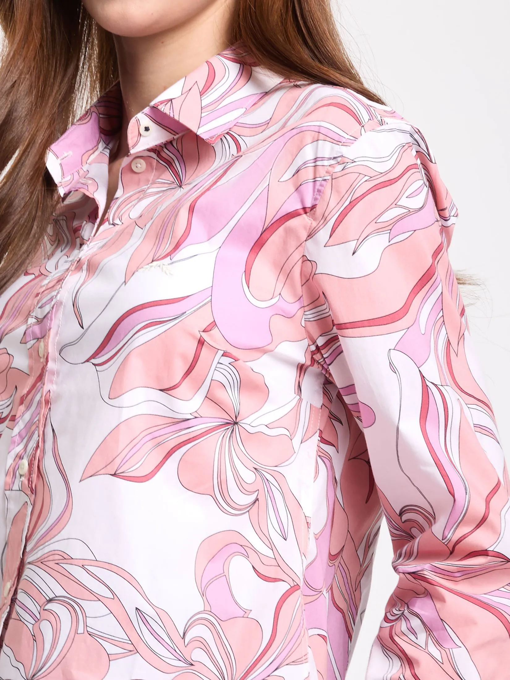 ALUMNUS Women Shirt Long Sleeves Collar Neck Print Pink