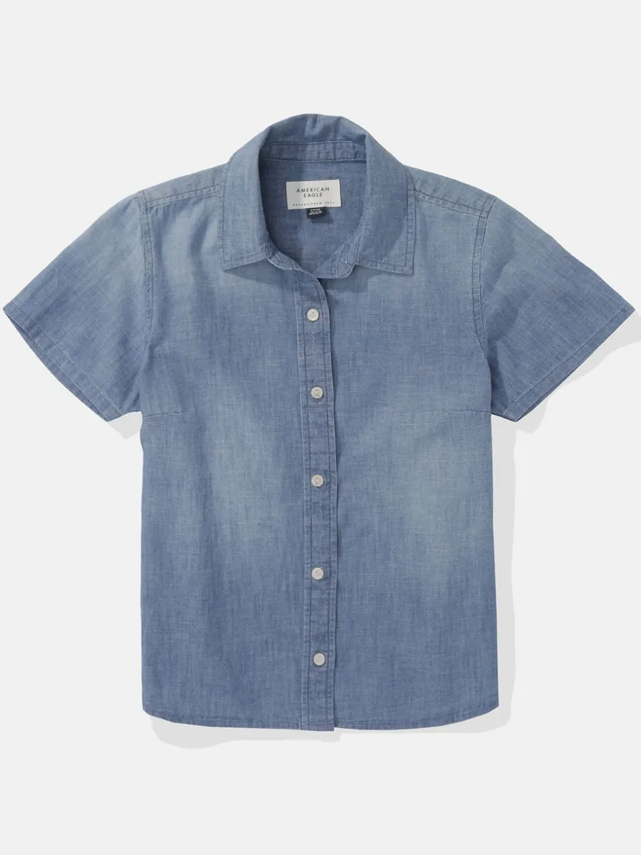 AMERICAN EAGLE WOMEN INTL SHORT SLV CORE SHIRT 936 MEDIUM WASH