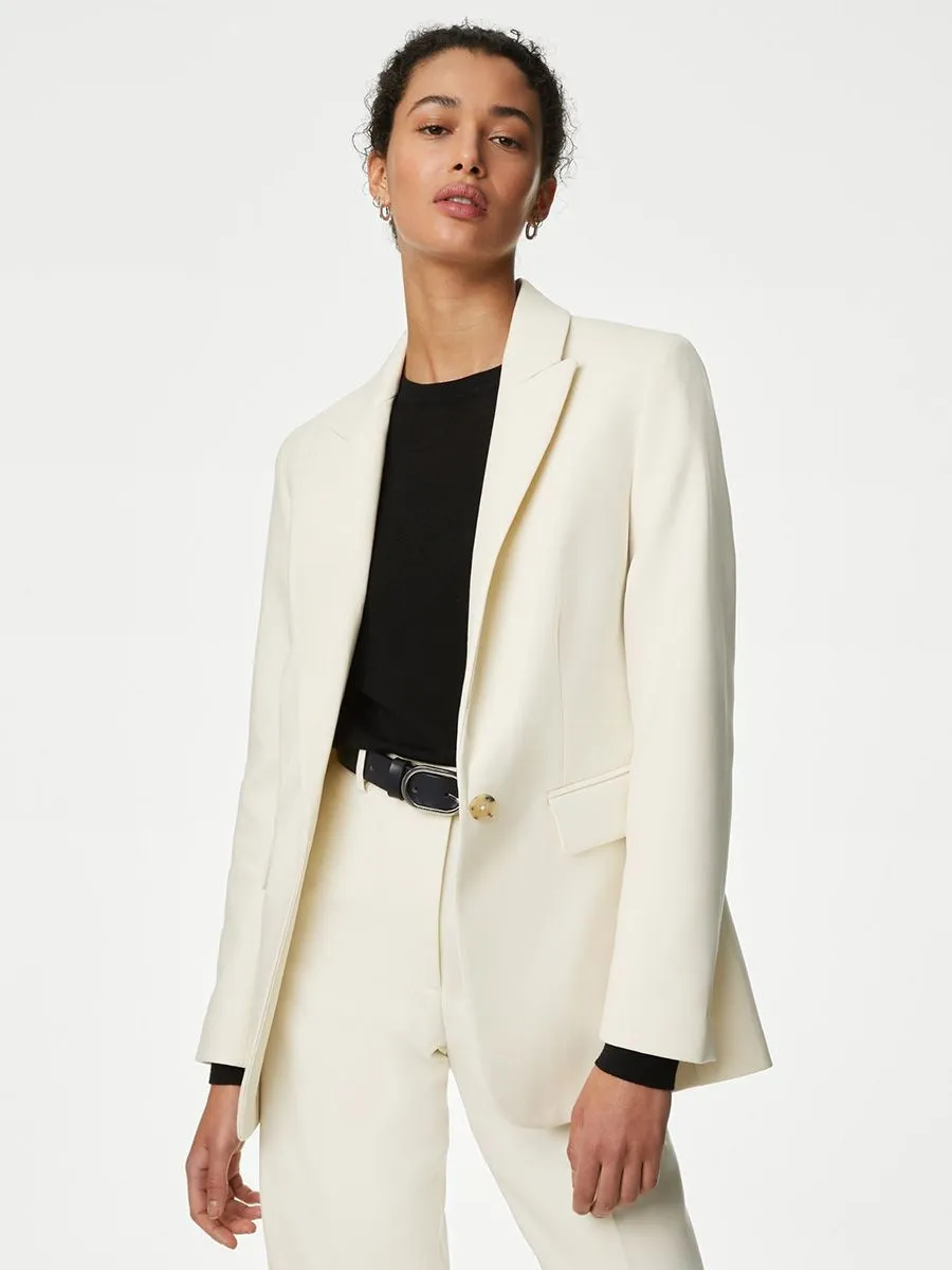 MARKS & SPENCER Women Blazer Tailored Single Breasted Ecru