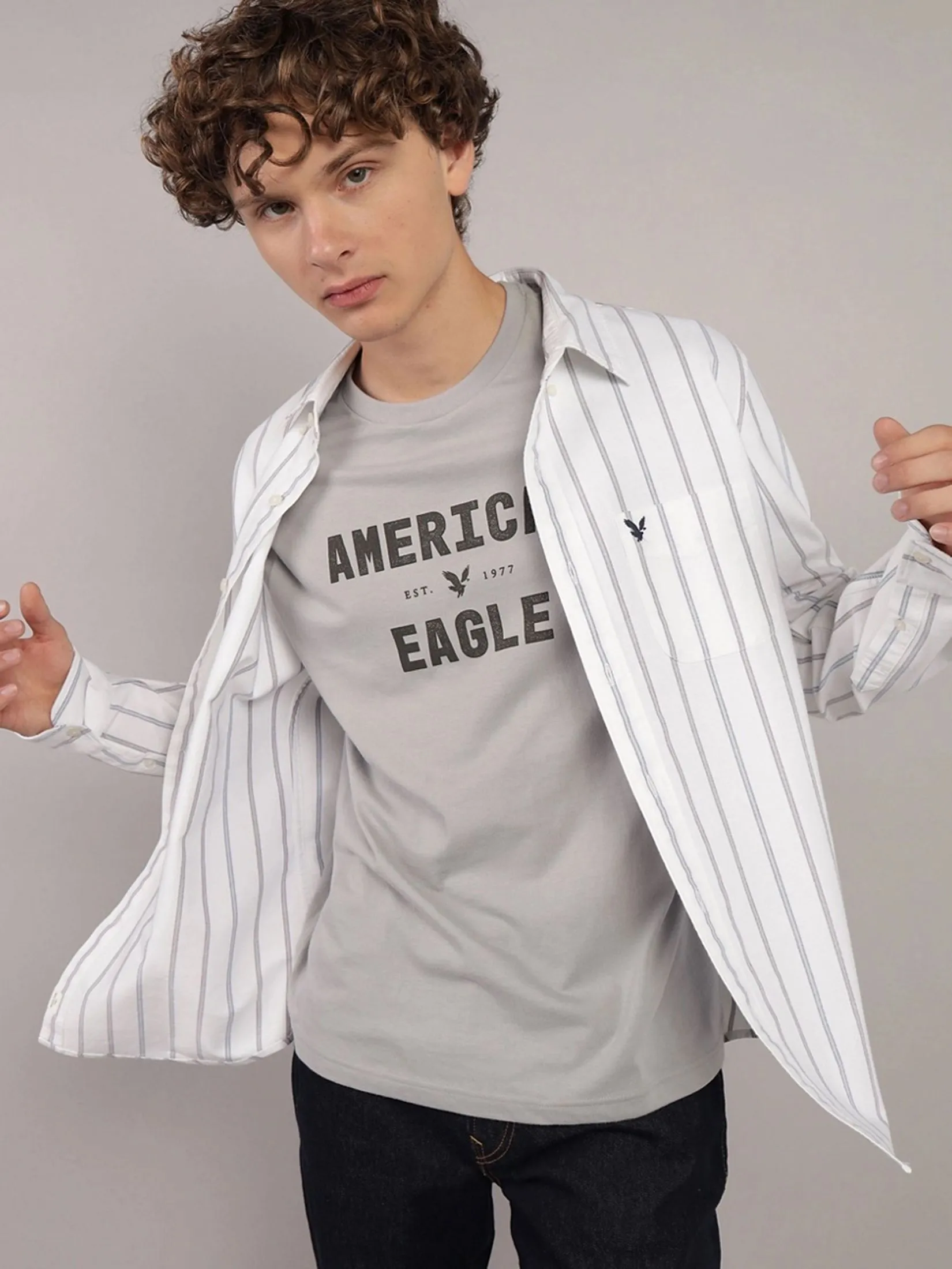 AMERICAN EAGLE MEN 2830 INT SF BD OXFORD SHIRT W EAGLE 209 SAND