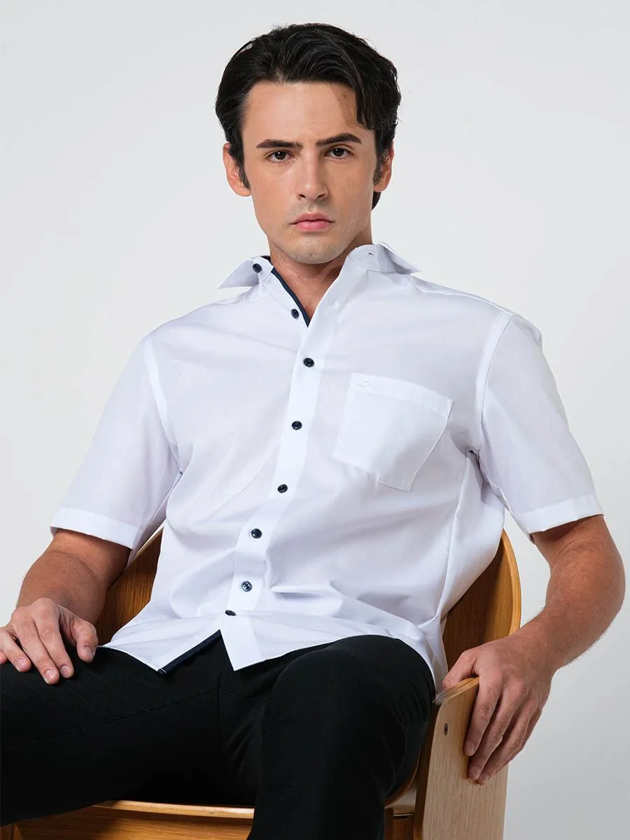 OLYMP MEN SHIRT SHORT SLEEVES CASUAL SHIRT MODERN FIT NON IRON WHITE