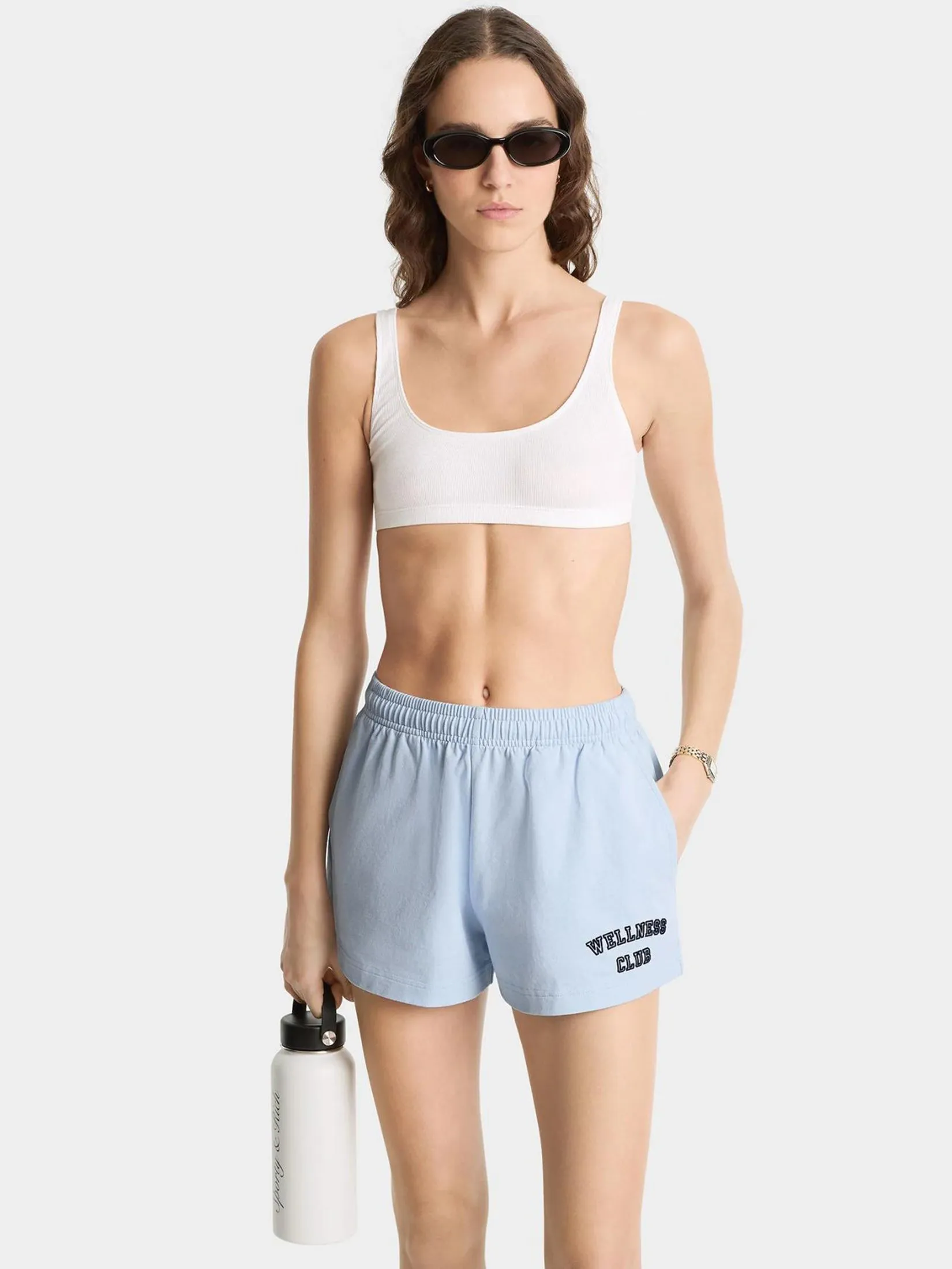 SPORTY & RICH Women Disco Short Wellness Club Flocked - Ciel/Navy