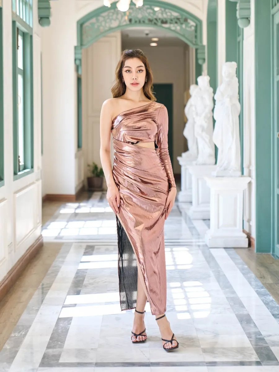 ROSE THE LABEL Pink-Olivia metallic dress