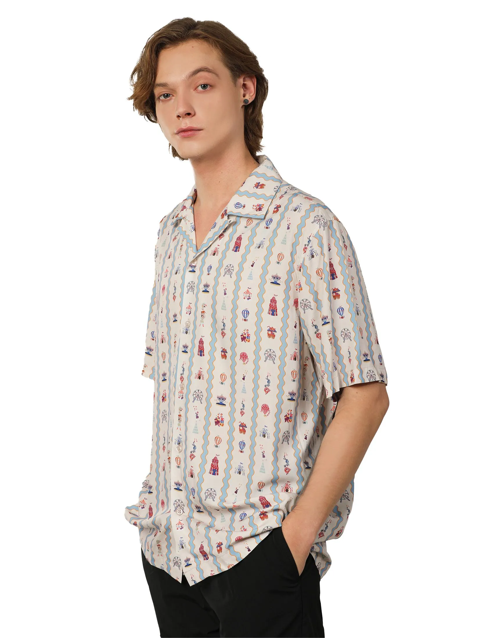 JOHN HENRY Men's Short Sleeves Hawaii Shirts (Relaxed Fit) MERRIMENT Beige