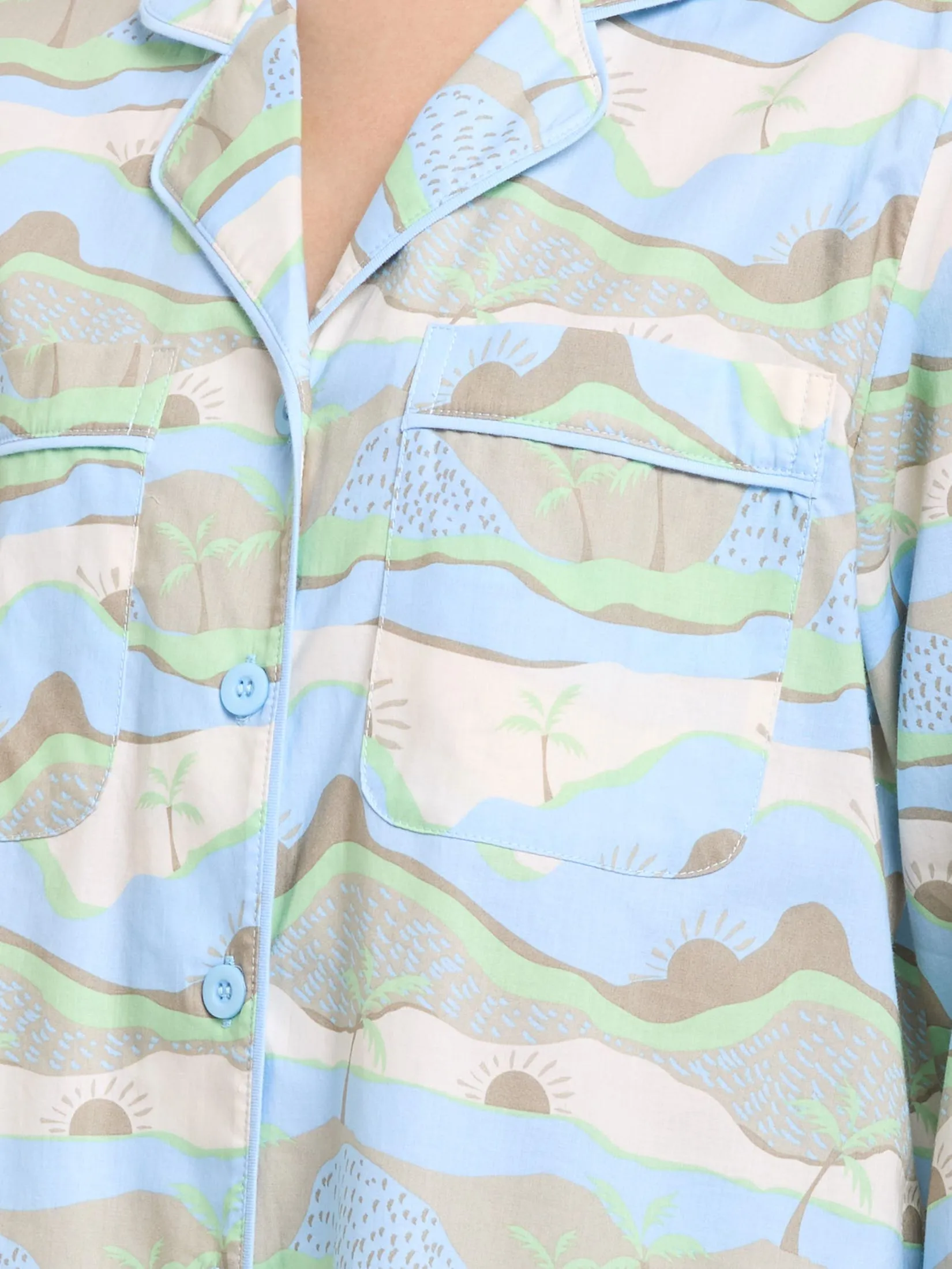 CLAUDIA'S ROMANCE Women Pyjamas Shirt Long Sleeves + Pants Blue