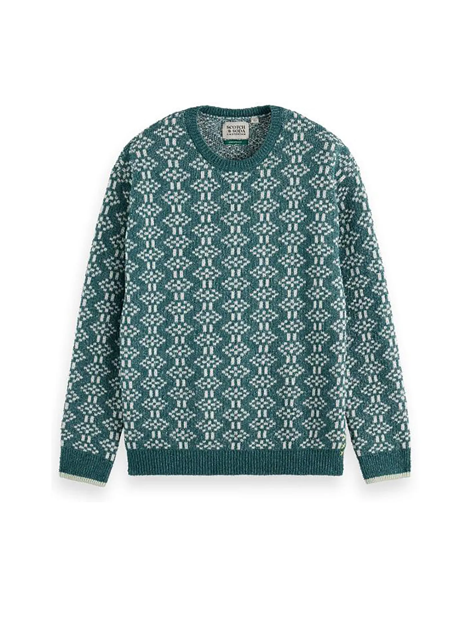 SCOTCH&SODA Men Crewneck Jacquard Extra Drop Shoulder Pitch Green