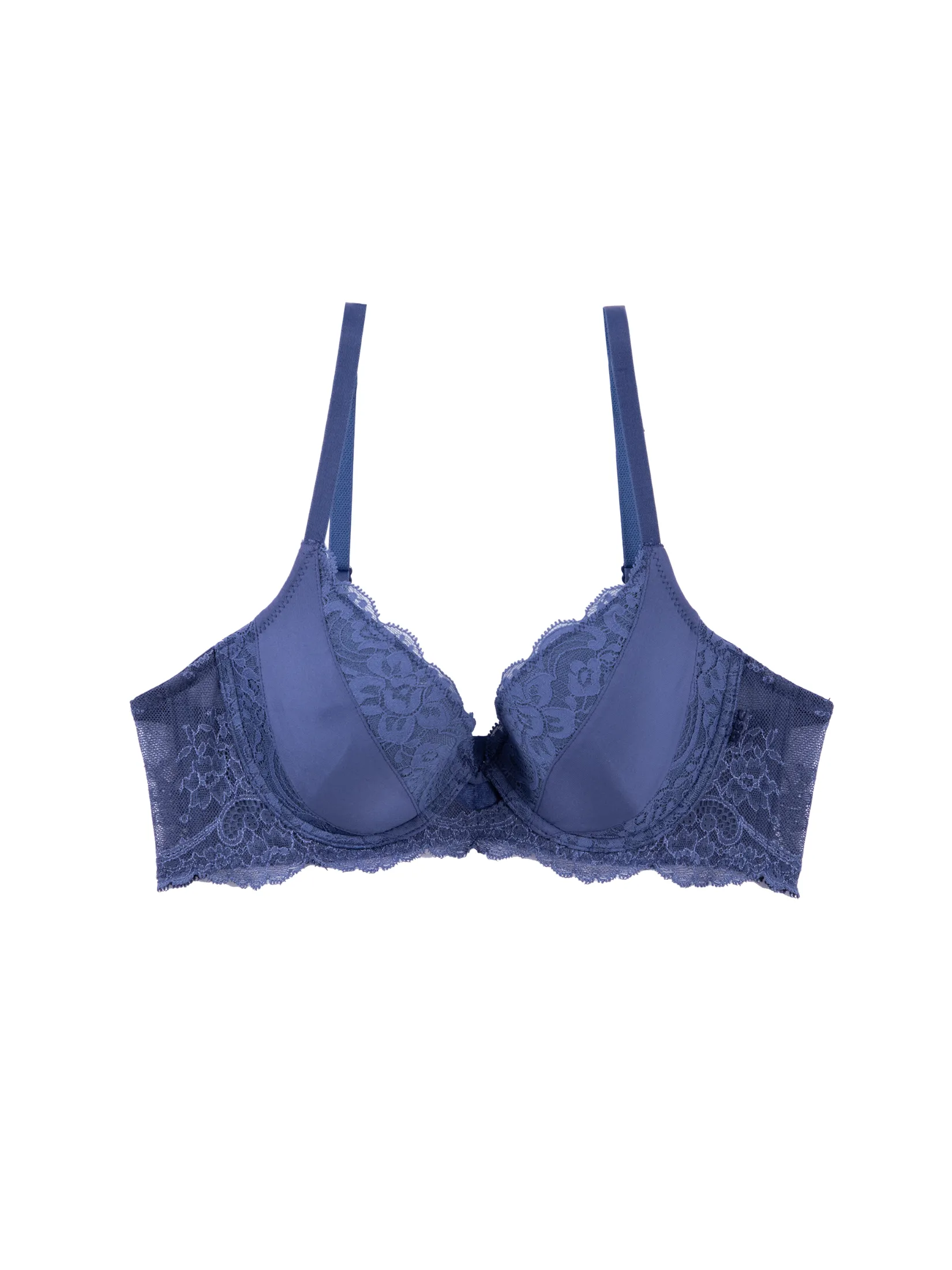 BSC LINGERIE Women's Sexy Lace Molded Bra Underwire & Padded BB6589NG - Navy Blue