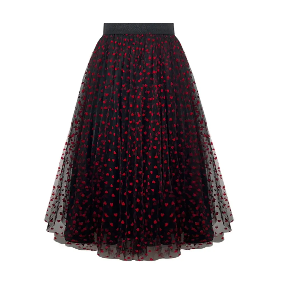 ICONIC BLACK HEARTS VELVET SKIRT