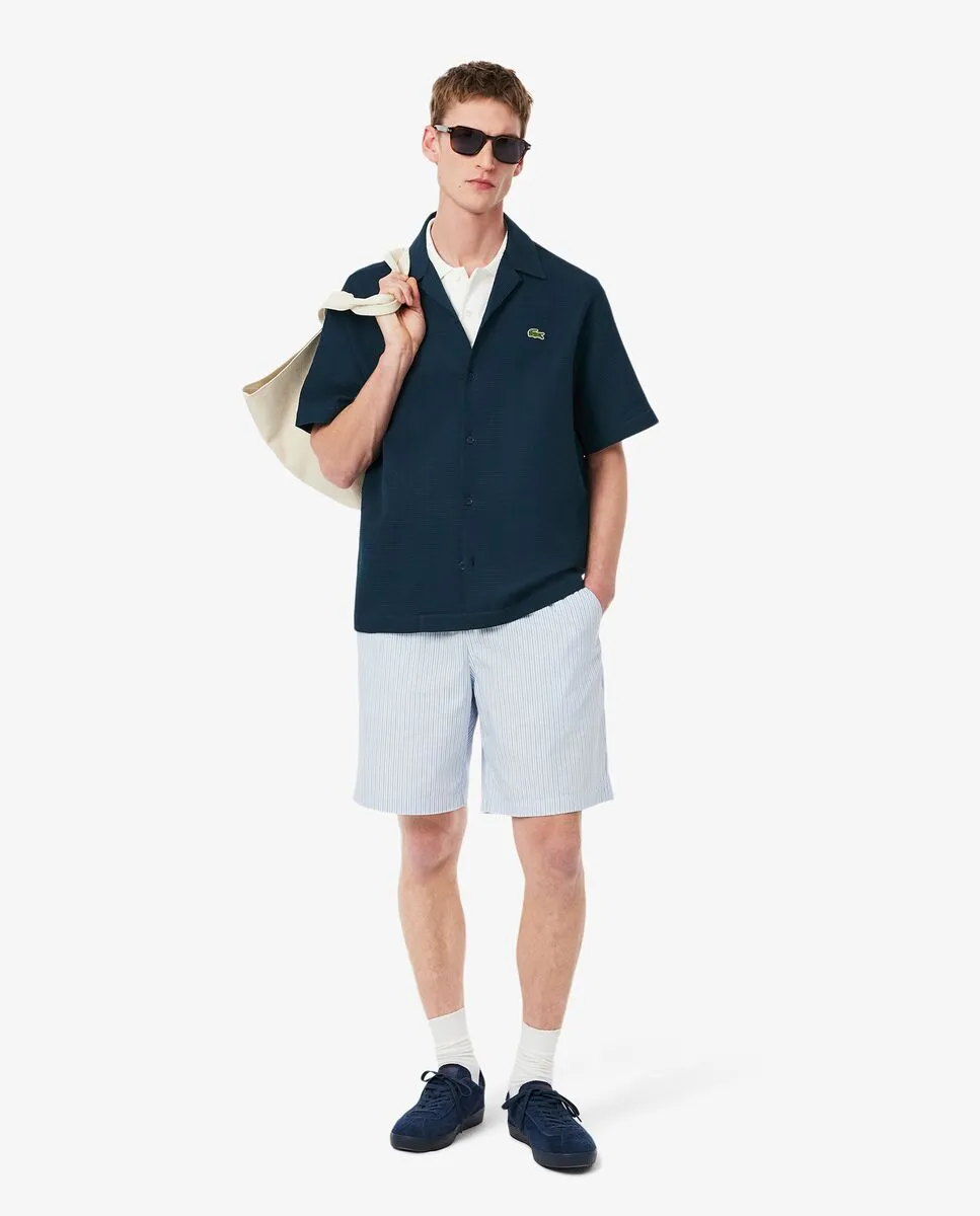 LACOSTE Relaxed Fit Waffle Texture Shirt Blue