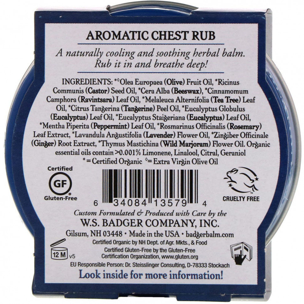 Badger Company, ароматическая мазь для грудной клетки, эвкалипт и мята, 56 (2 унции)