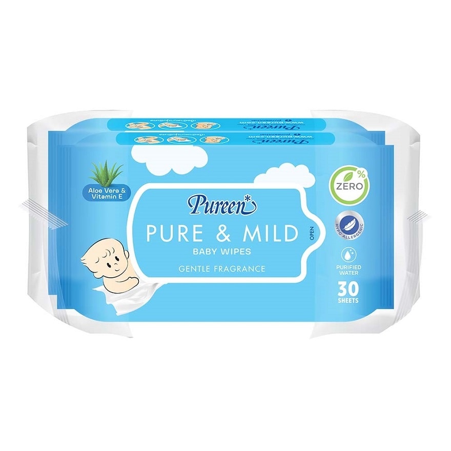Pureen Baby Wipes Pure  Mild 30 Sheets Twin Pack