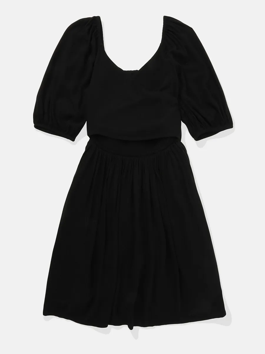 AMERICAN EAGLE WOMEN 7487 REVERSIBLE WRAP SMOCKED MINI 001 BLACK