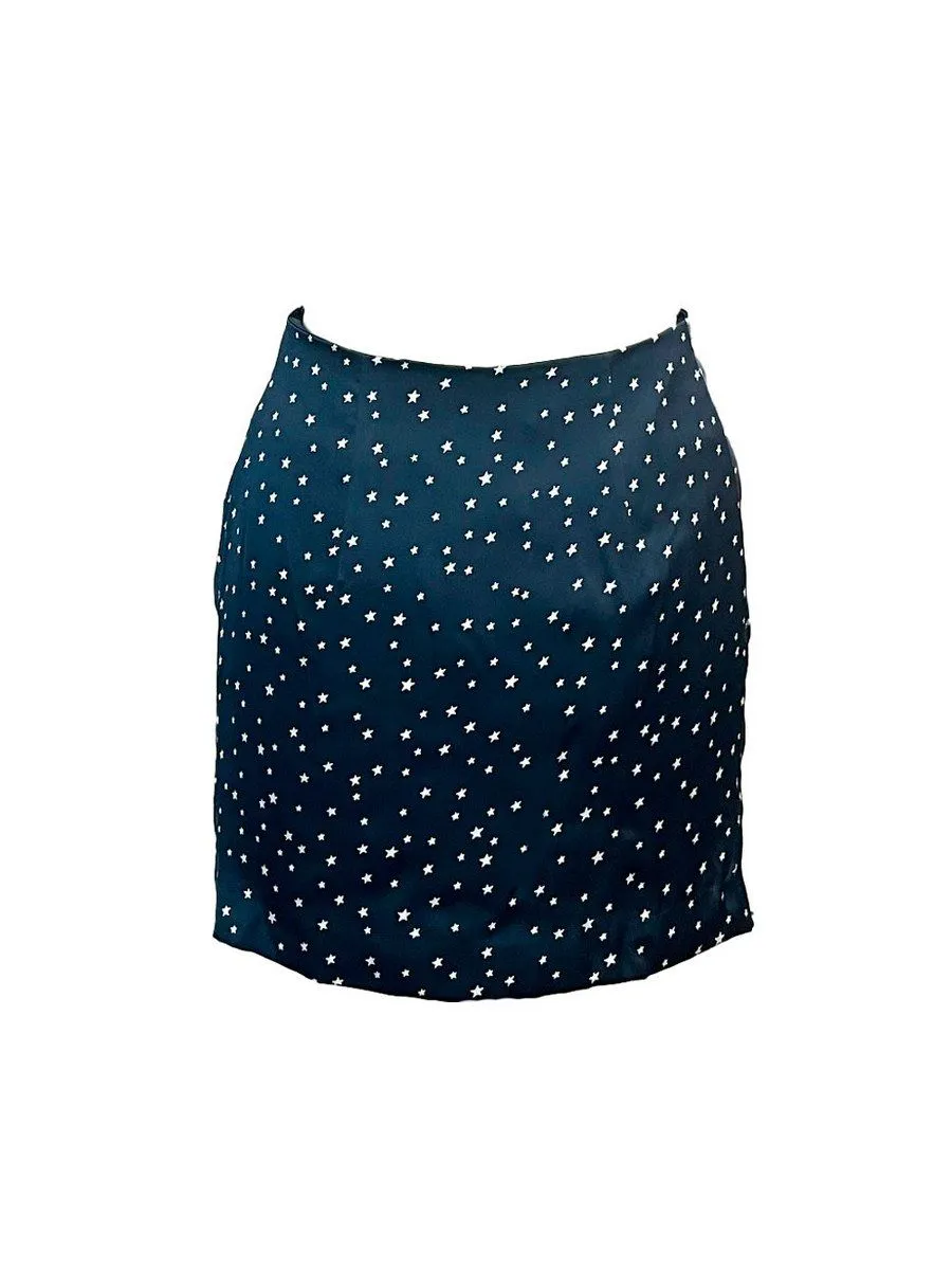 SENADA WOMEN GREEN STARS DRAPED MINI SKIRT WITH FRONT ZIPPER