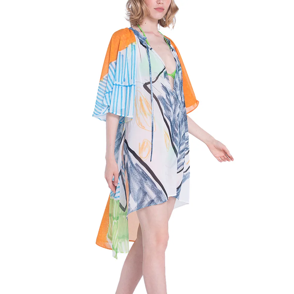 ANGELYS BALEK MULTICOLOR DEEP-V HIGH LOW DRESS WOMEN SHORT KAFTAN