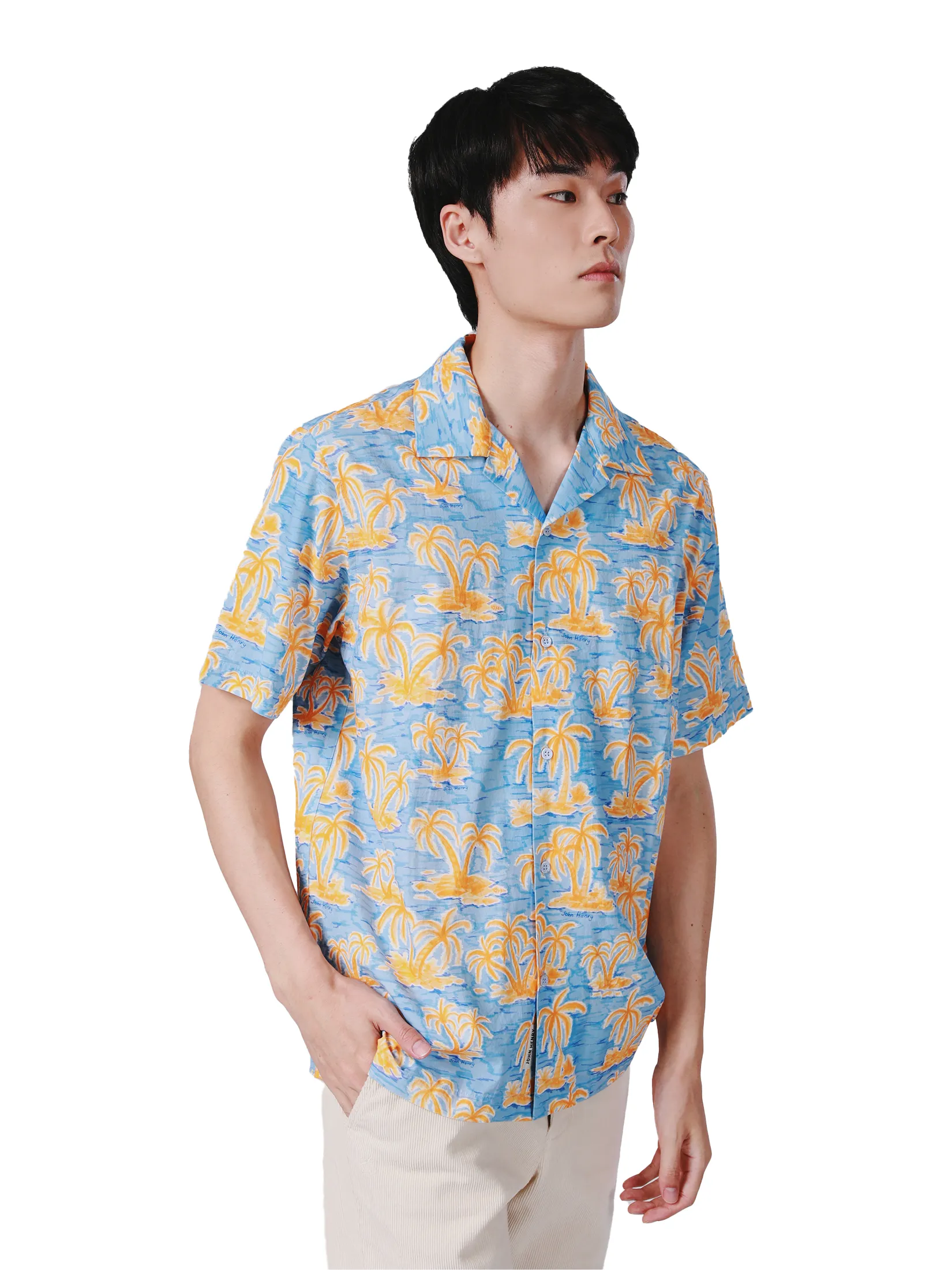 JOHN HENRY Men s Short Sleeves Hawaii Shirts (Relaxed Fit) SONGKRAN FESTIVAL Orange